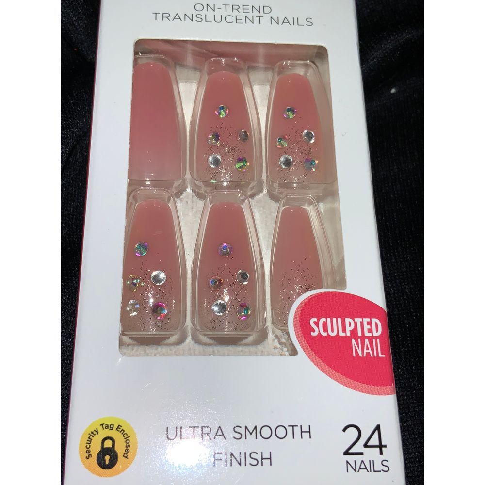 New Kiss Jelly Ultra Smooth Press-On Nails Rhinestones Sculpted Glam 24 Count‎